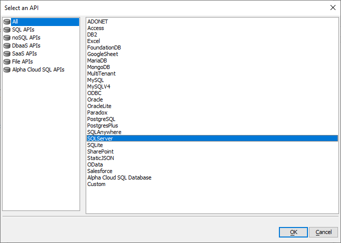 Set the Connection Type to SQLServer.